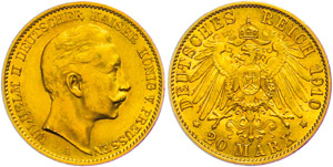 Preussen 20 Mark, 1910, Wilhelm II., wz. ... 
