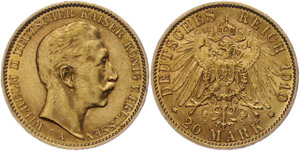 Prussia 20 Mark, 1901, Wilhelm II., minimal ... 
