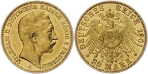 Preussen 20 Mark, 1901, Wilhelm II., vz., ... 