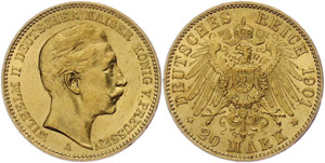 Preussen 20 Mark, 1901, Wilhelm II., vz., ... 