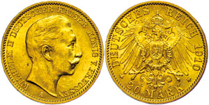 Preussen 20 Mark, 1910, Wilhelm II., Mzz A, ... 