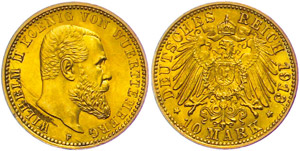 Württemberg 10 Mark, 1913, Wilhelm II., ... 