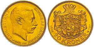 Denmark 20 coronas, 1914, gold, Christian ... 