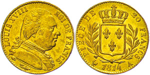 France 20 Franc, 1814 A (Paris), louis ... 