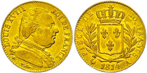 France 20 Franc, 1814 A (Paris), louis ... 