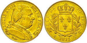 France 20 Franc, 1815 W (Lille), louis ... 