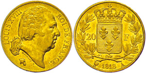 France 20 Franc, 1818 A (Paris), louis ... 