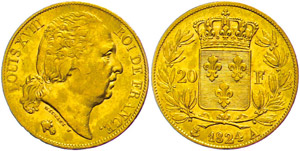 France 20 Franc, 1824 A (Paris), louis ... 