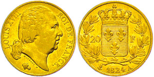 France 20 Franc, 1824 A (Paris), louis ... 