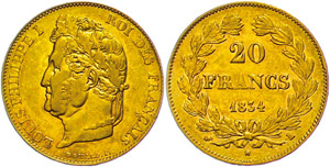 France 20 Franc, 1834 L (Bayonne), louis ... 