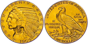 Coins USA 5 Dollars, 1909, gold, Indian ... 
