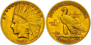 Coins USA 10 Dollars, 1913, gold, Indian ... 