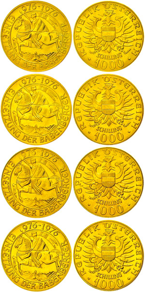 Gold coin collections Austria, 4 x 1000 ... 