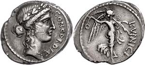 Coins Roman Republic L. Vinicius, denarius ... 