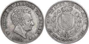 Baden Gulden, 1830, Ludwig, AKS 53, J. 41, ... 