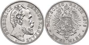 Anhalt 2 Mark, 1876, Friedrich I., etwas ... 