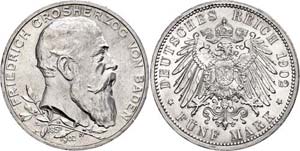 Baden 5 Mark, 1902, Friedrich I., zum ... 