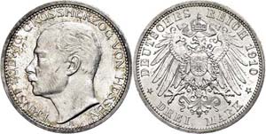 Hessen 3 Mark, 1910, Ernst Ludwig, kl. Rf. ... 