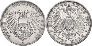 Hessen 2 Mark, 1901, etwas berieben, f. vz., ... 