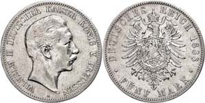 Prussia 5 Mark, 1888, Wilhelm II., AKS 128, ... 