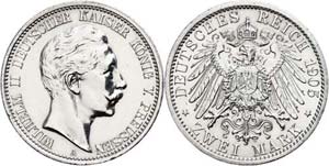 Prussia 2 Mark, 1905, Wilhelm II., st, ... 
