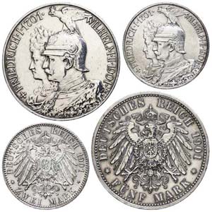 Prussia 2 and 5 Mark, 1901, 200 years ... 