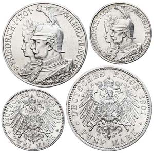 Prussia 2 and 5 Mark, 1901, Wilhelm II., 200 ... 