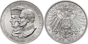 Saxony 2 Mark, 1909, Friedrich August, 500 ... 