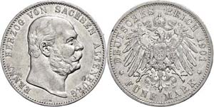 Saxony-Altenburg 5 Mark, 1901, Ernst I., ... 