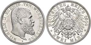 Württemberg 2 Mark, 1914, Wilhelm II., ... 