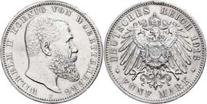 Württemberg 5 Mark, 1913, Wilhelm II., vz, ... 