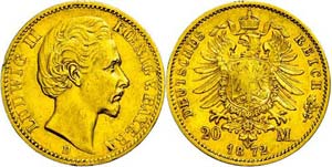 Bavaria 20 Mark, 1872, Ludwig II., edge ... 