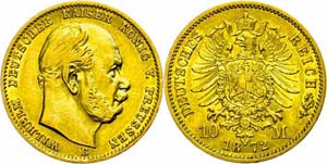 Prussia 10 Mark, 1872, A, Wilhelm I., very ... 