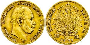 Prussia 10 Mark, 1873, B, Wilhelm I., very ... 