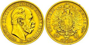 Prussia 20 Mark, 1872, Wilhelm I., Mzz C, ... 