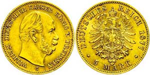 Prussia 5 Mark, 1877, C, Wilhelm I., cancel ... 