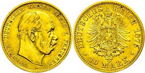 Prussia 10 Mark, 1875, A, Wilhelm I., very ... 