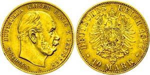 Prussia 10 Mark, 1877, A, Wilhelm I., small ... 