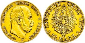 Prussia 10 Mark, 1877, C, Wilhelm I., small ... 
