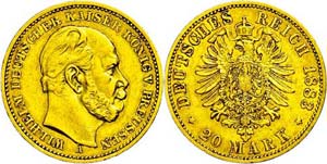Preußen 20 Mark, 1883, A, Wilhelm I., wz. ... 