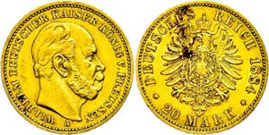 Preußen 20 Mark, 1884, A, Wilhelm I., wz. ... 