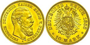 Preußen 10 Mark, 1888, Friedrich III., f. ... 