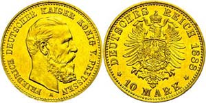 Prussia 10 Mark, 1888, Wilhelm I., strong ... 