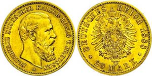 Preußen 20 Mark, 1888, Friedrich III., kl. ... 
