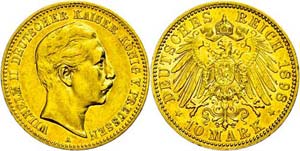 Prussia 10 Mark, 1890, Wilhelm II., very ... 