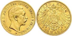 Preußen 10 Mark, 1890, Wilhelm II., ss., ... 