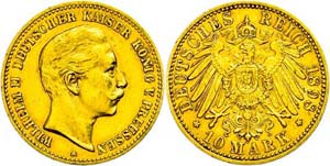 Prussia 10 Mark, 1898, Wilhelm II., very ... 