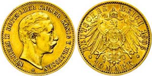 Prussia 10 Mark, 1905, Wilhelm II., very ... 