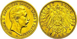 Prussia 10 Mark, 1906, Wilhelm II., very ... 