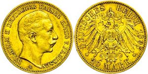 Prussia 20 Mark, 1895, Wilhelm II., ... 